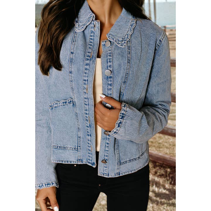Scallop Trim Collar Patch Pocket Button Up Denim Jacket for wholesale by fashionworks