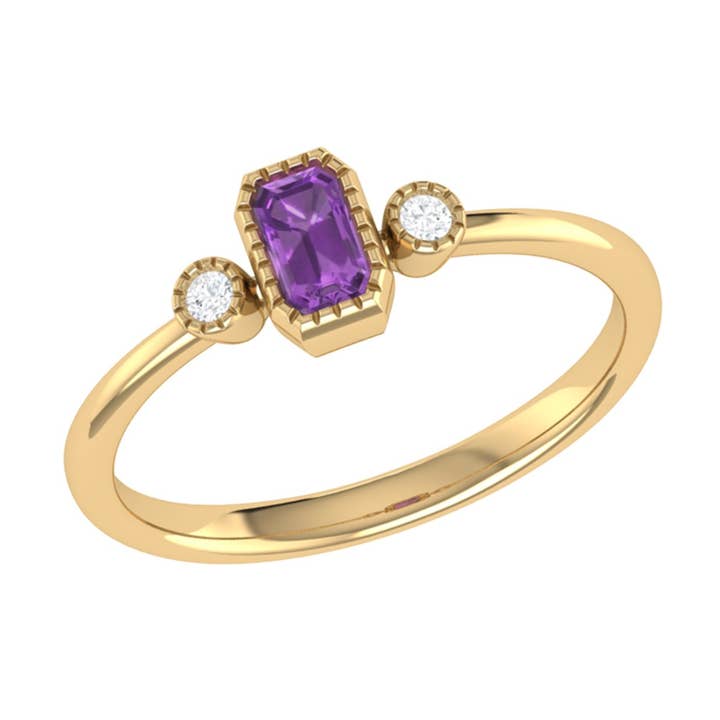 Emerald Cut Amethist & Diamond Birthstone Ring in 14K geelgoud voor wholesale door LuvMyJewelry (LMJ)