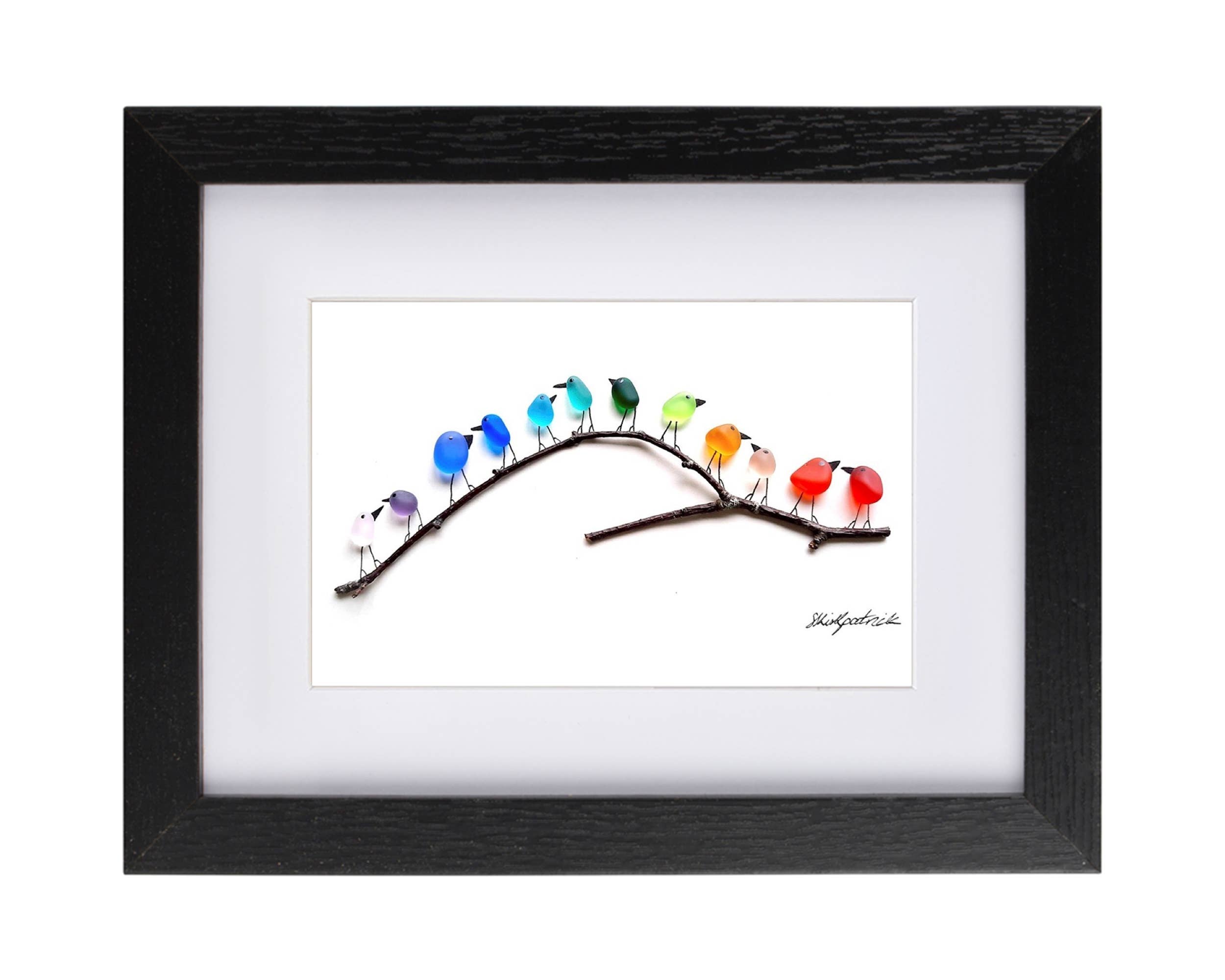 UrchinArtworks - Vente Affiche d'art - Décoration murale en verre de mer avec oiseaux arc-en-ciel sur branche1