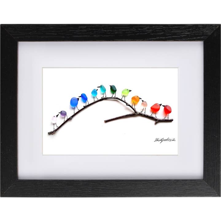 UrchinArtworks - Wholesale Art print - Rainbow Birds on Branch Sea Glass Picture Wall Art Decor1