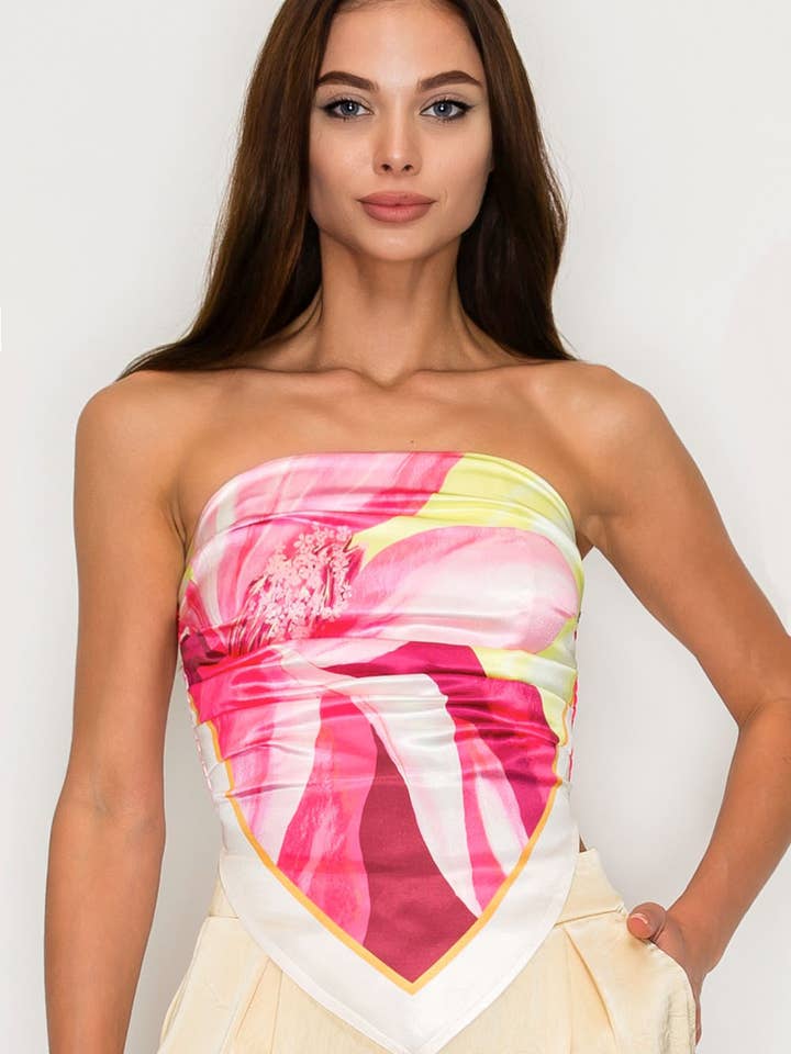 BT6109_STRAPLESS SATIN EFFECT SCARF TOP for wholesale by Her Bottari