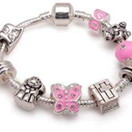 Baby Girls 'Little Angel Grand Daughter' Silver Plated Charm Bead Bracelet for wholesale by Liberty Charms