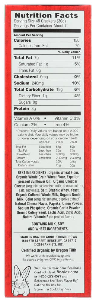 KeHE Distributors, LLC - Wholesale Crackers - Annie's Homegrown Cracker Cheddar Xtra Cheesy Organic 7.5 oz3