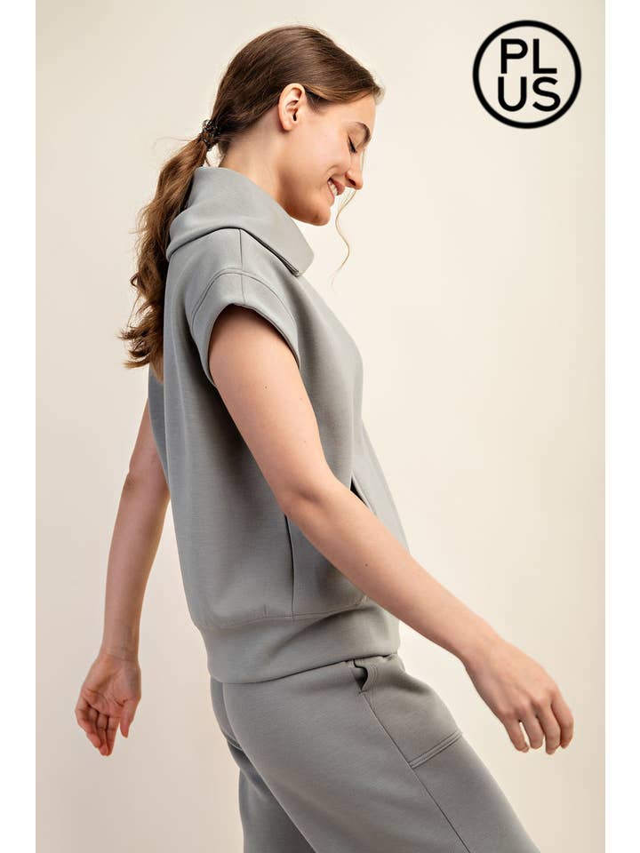 Rae Mode - Wholesale Athletic Top - Women's - PLUS SIZE MODAL SCUBA SHORT SLEEVE QUARTER ZIP TOP18