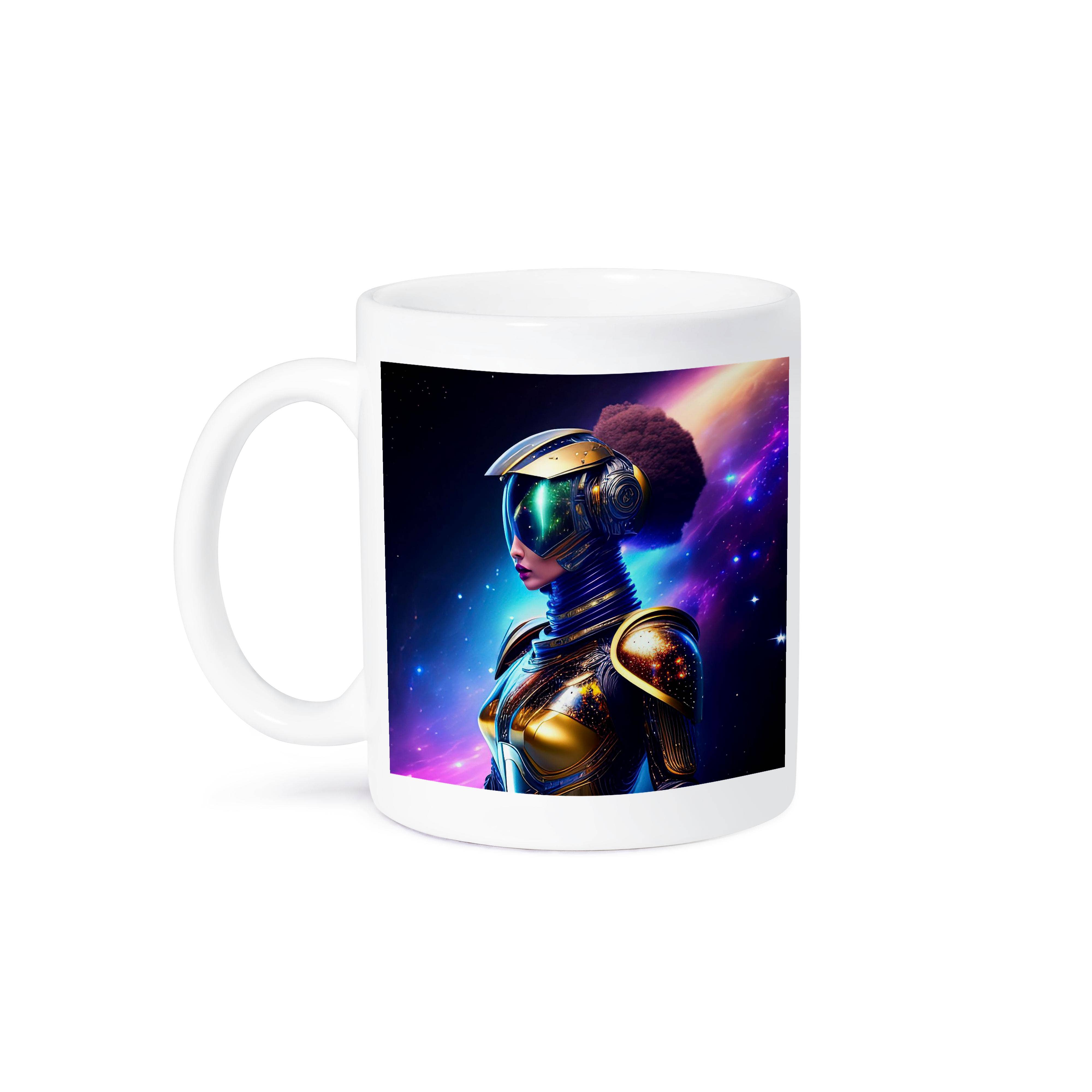 3dRose – wholesale Kaffekoppar – 3dRose, Futuristisk kvinnlig astronaut i rymden. Cool hjälm, rymdljuskonstgåva, Mugg8