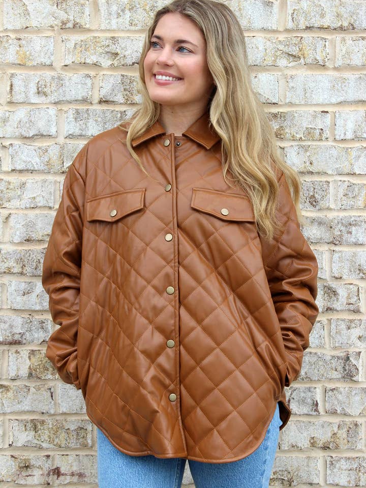 JKT2392 Reign Vegan Leather Quilted Jacket for wholesale by Jen & Co.