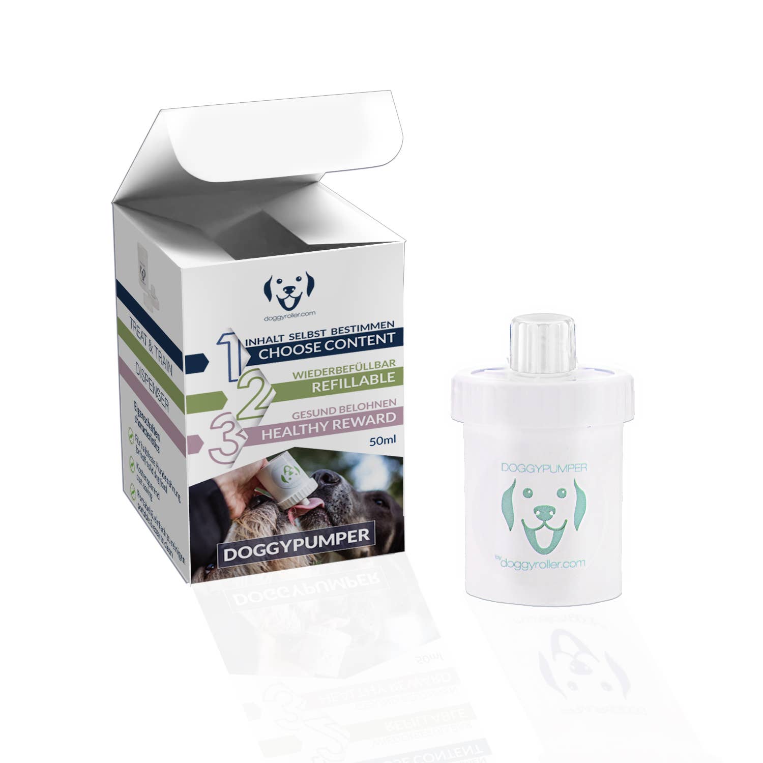 B&W Werbeartikel GmbH - Doggyroller - Wholesale Pet Treats - Dog - DOGGYPUMPER turquoise - reward dispenser for wet dog food0