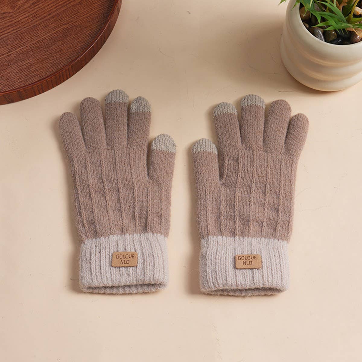 DOUBLJU - Wholesale Gloves - Women's - RETRO TEXTURED CONTRASTING COLOR KNITTED GLOVES_CWAG006185