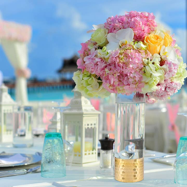 WGV International - Wholesale Vase - WGV Cylinder Glass Vase with Gold Foil Honeycomb - 4" x 8"H5