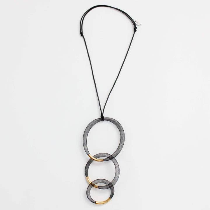 Black and Gold Mesh Pendant Necklace for wholesale by Sylca Designs