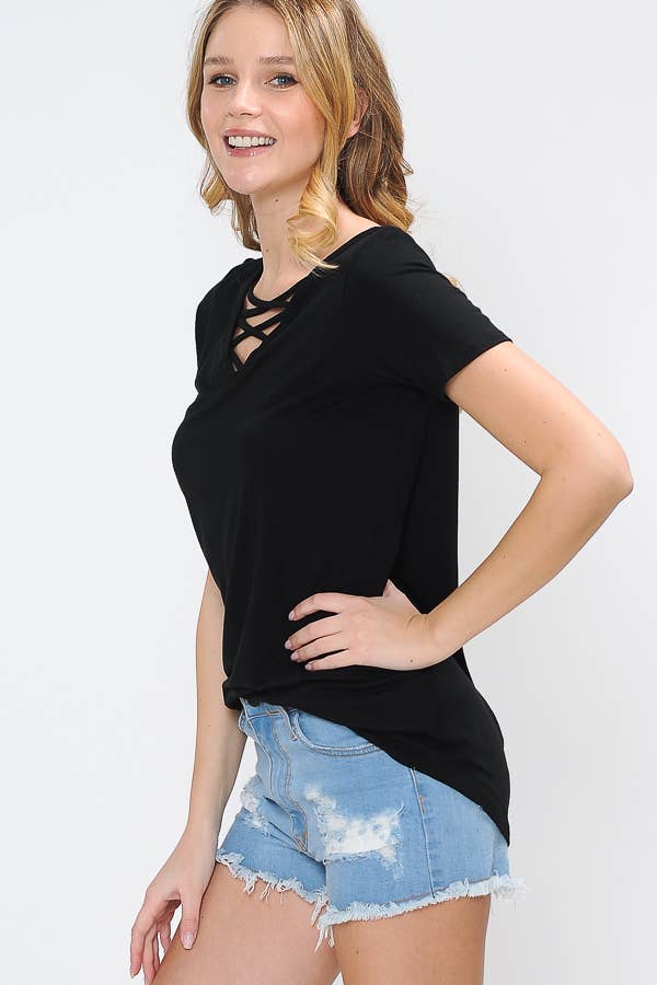 Burgundy Apparel - Wholesale Knit Top - Women's - CRISS CROSS SHORT SLEEVE TOP2