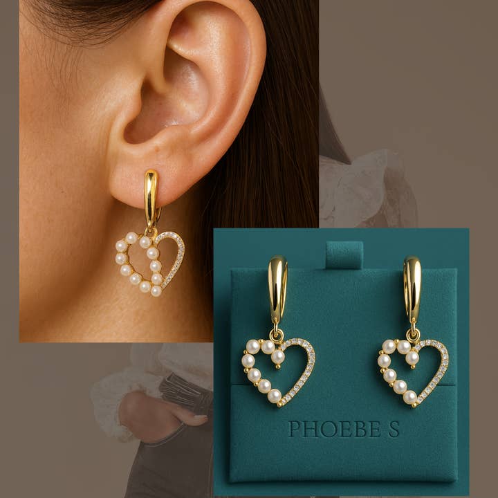 PHOEBE´S - Wholesale Dangle Earrings - Heart Earrings with Pearl and CZ Plated in 18K Gold1
