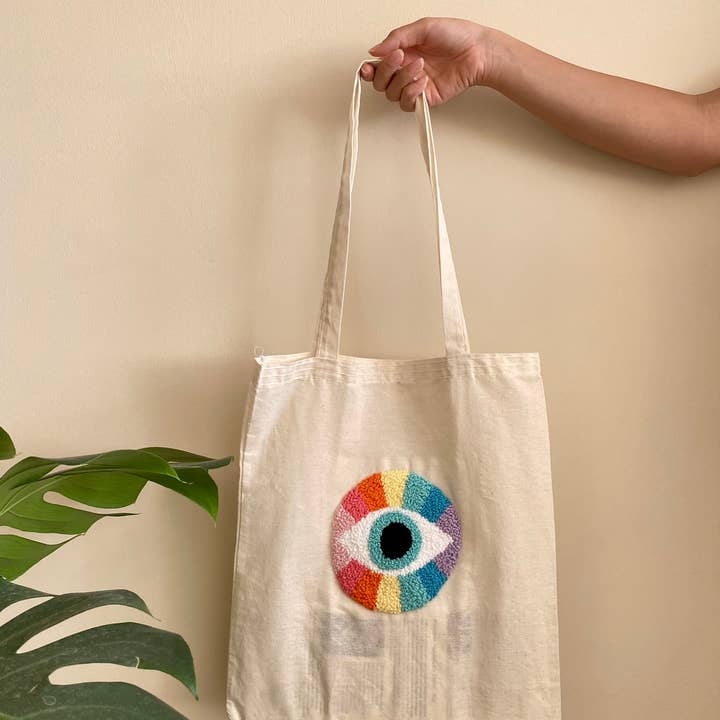 Handmade Cute Punch Needle Tote Bag, Embroidered Shopper Sho for wholesale by youngpee