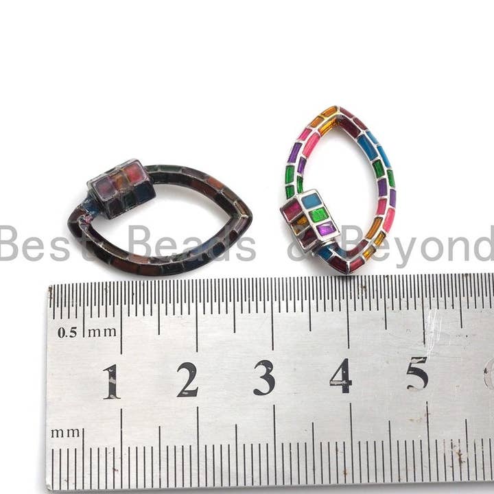 BestBeads&Beyond - Wholesale Clasp - Colorful Enamel pave Oval Evil Eye Shape Clasp, Gold/Silver/Rose Gold/Gunmetal Carabiner Clasp, 15x25mm, sku#H2284