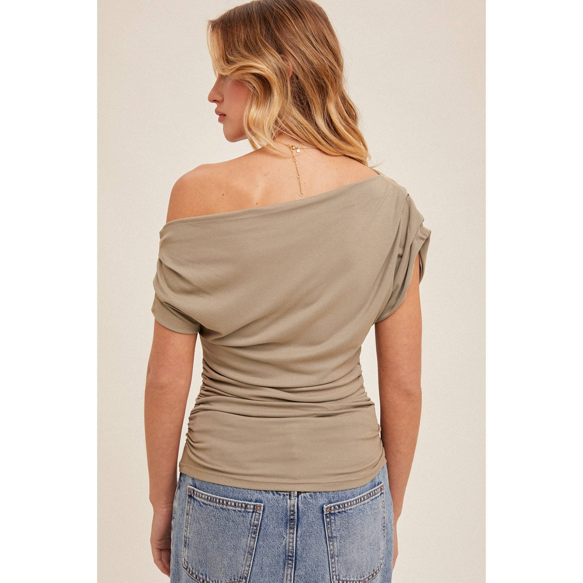 Blue Bunny Inc - Vente Haut en maille – femme - Haut en maille froncée à encolure asymétrique20