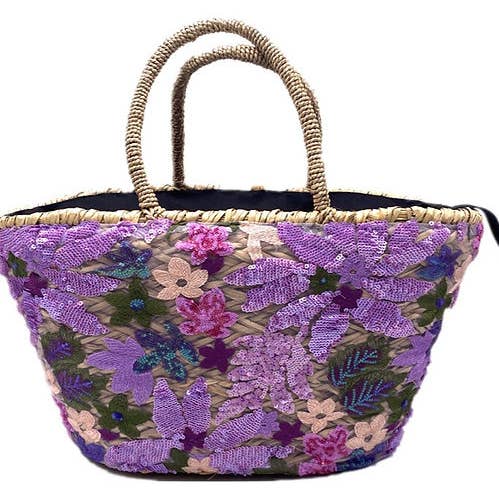 21316-6 Lila blommor halm väska för wholesale av LOOWIE