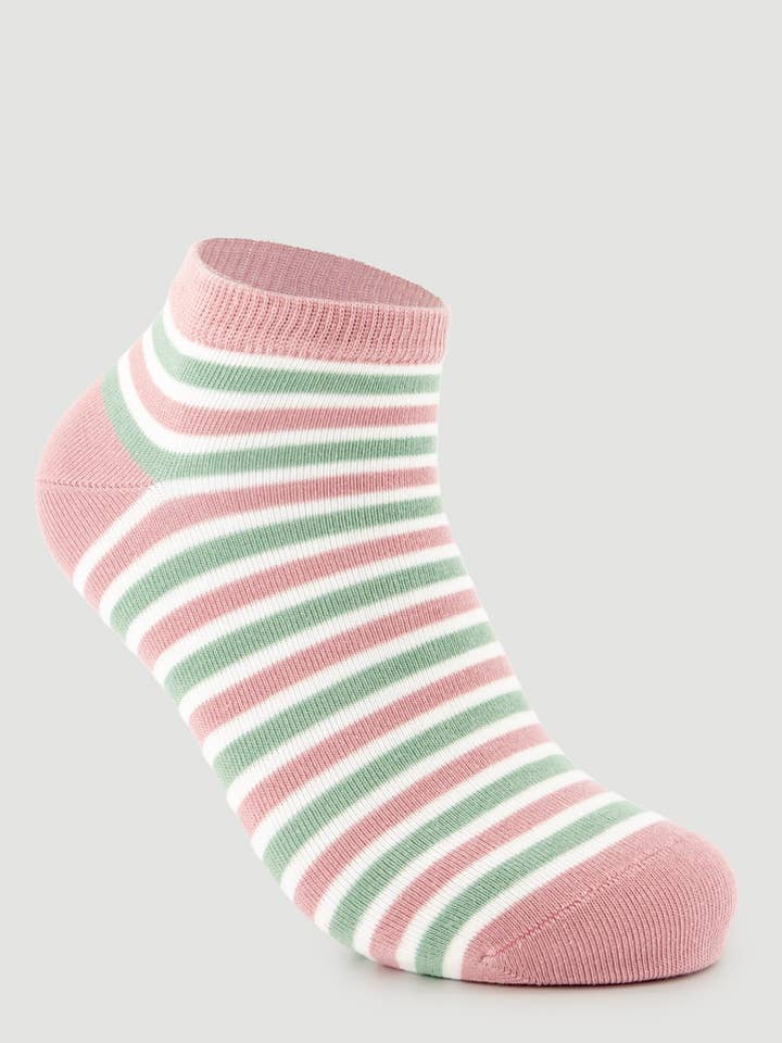 ORGANIC COTTON ANKLE SOCKS STRIPES PINK FAIR TRADE for wholesale by Veraluna Sustainable Clothing