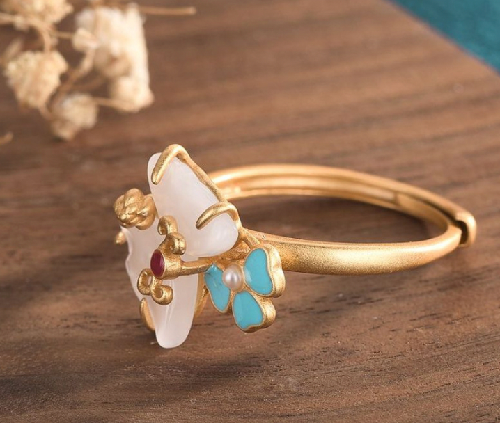 Bright MacMing – Engroshandel Statementring – Sommerfugl kys Jade åben Ring4