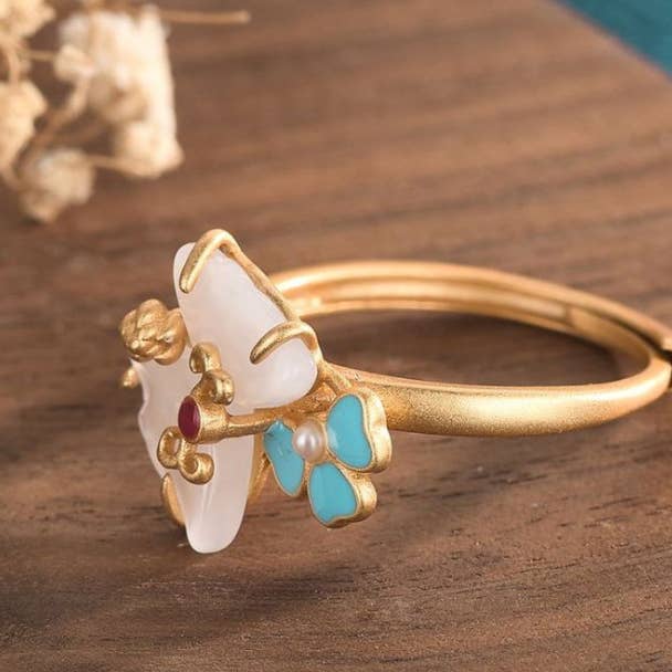 Bright MacMing - Wholesale Cocktail/gelegenheidsring - Butterfly Kiss Jade Open Ring4