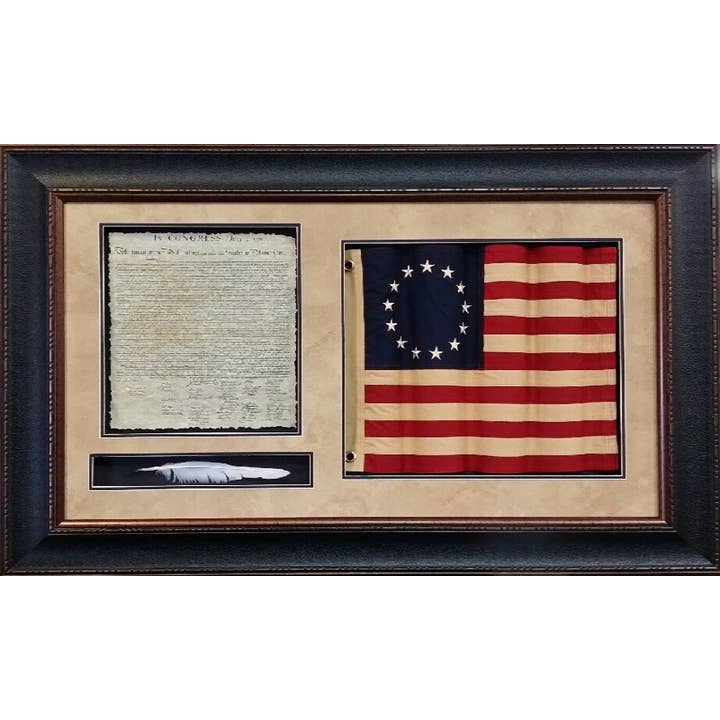 Wavy Betsy Ross Flag with US Declaration and Quill for wholesale by Picture King