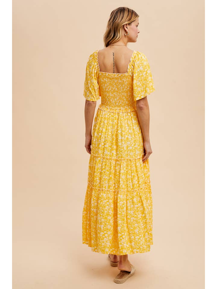 In Loom - Wholesale Dress - Women's - SMOCKED FLORAL SQUARE NECK MAXI DRESS5