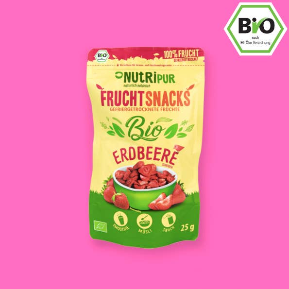 Gefriergetrocknete Erdbeeren Bio in Scheiben, 25g für den Großhandel von NutriPur