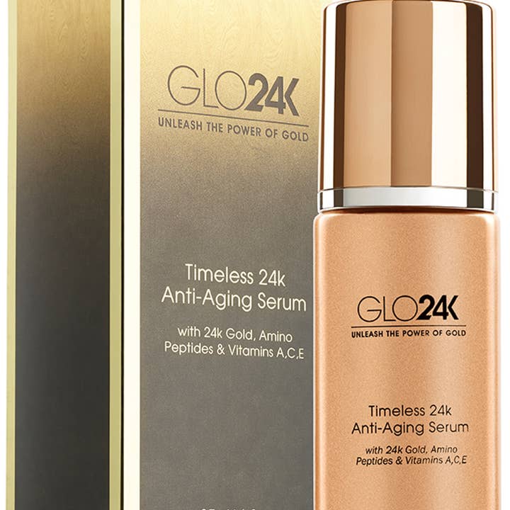 Sérum anti-âge intemporel 24 carats avec de l'or 24 carats et des peptides aminés pour la vente par GLO24K