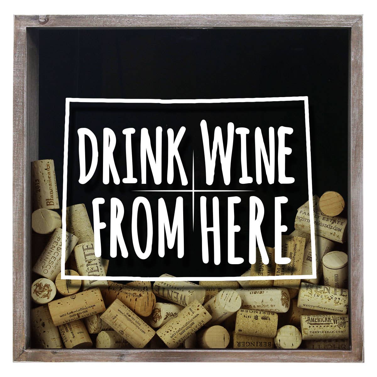 Torched Products - Wholesale Sign - Drink Wine From Here Beer Cap Shadow Box - Farmhouse Antique5