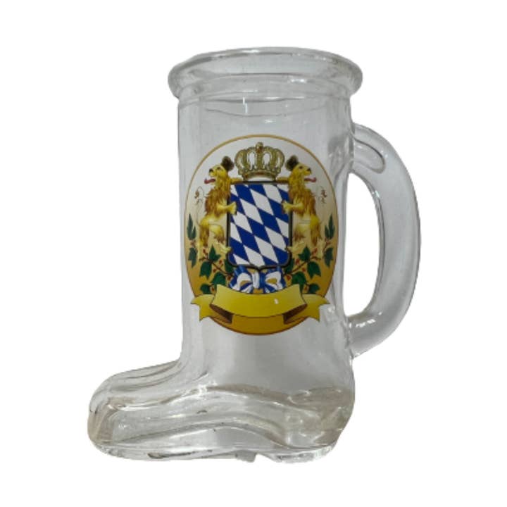 German Beer Boot Shot Glass Bayern Crest for wholesale by European Heritage Gifts