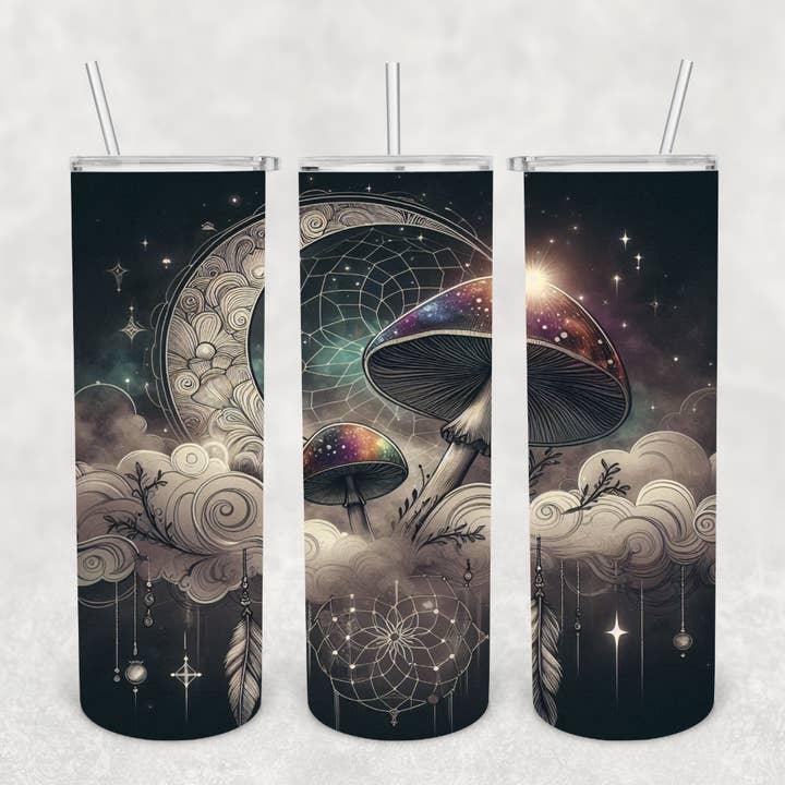 Celestial Dreamcatcher Mushroom 20oz Tumbler for wholesale by Knotted Gypsy Designs