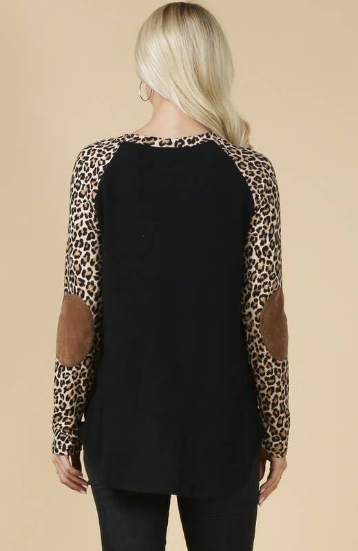 AV1064-NELIA LEOPARD PRINT ELBOW PATCH TOP for wholesale on Faire7