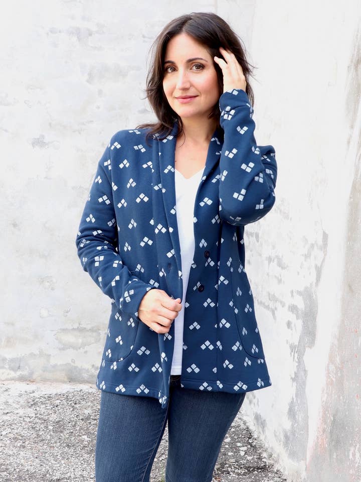 Mabel Navy økologisk fleecejakke for engroshandel hos Passion Lilie