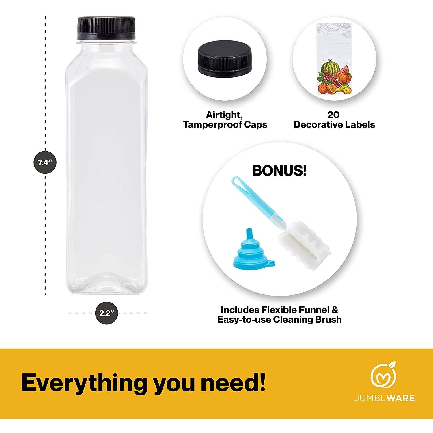 Jumbl - Wholesale Water Bottle - 16 fl oz. Reusable Clear Plastic Bottles with Caps, 20 Pcs.1