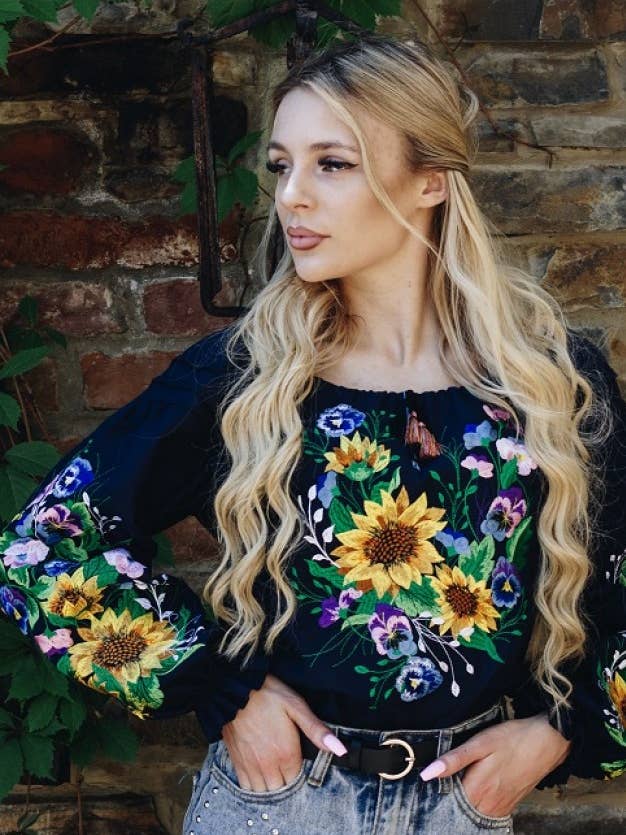 Maryana Dark Blue Embroidered Blouse for wholesale by Galychanka