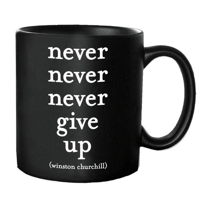Mugs - G93- Never Give Up (Winston Churchill) for wholesale by Quotable