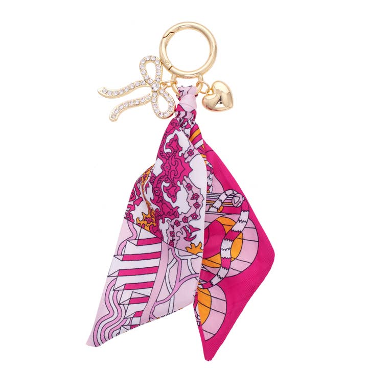 Carley Pave Bow Twilly Bag Charm in Light Pink/Fuchsia for wholesale by Canvas Style