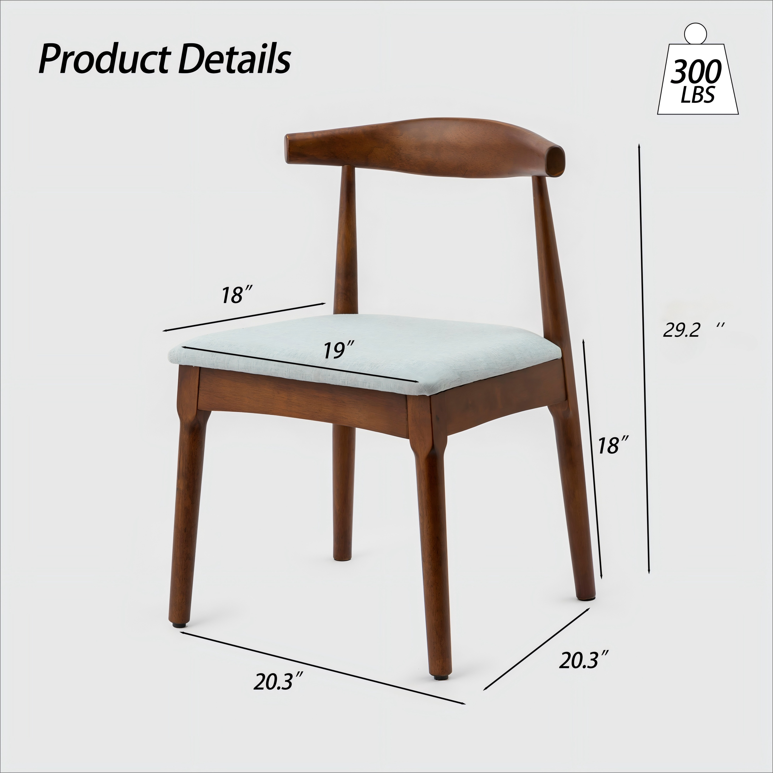 Bleu Clair Ensemble de 2 chaises de salle à manger en bois massif rembourrées Tonle Mid-Century en vente sur Faire7