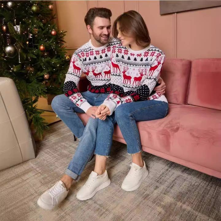 Masyal - Wholesale Knitted jumper – unisex - Christmas Couple Reindeer Jacquard Long-Sleeved Sweaters9