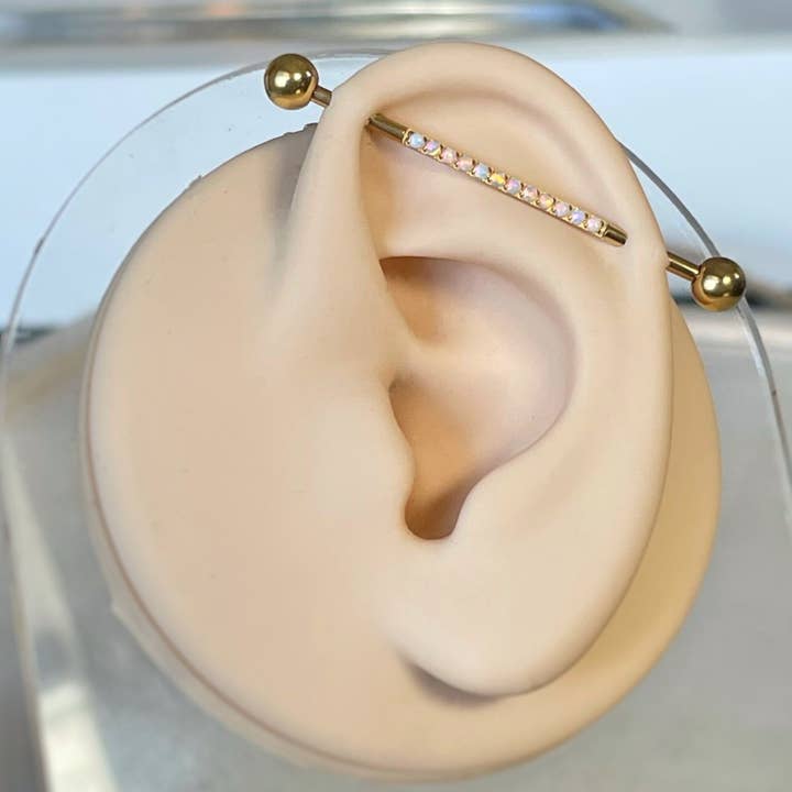 Elara Body Jewelry - Wholesale Single Earring - Opal Gold Titanium Industrial Piercing Jewelry (14G | 38mm | Titanium | Multiple Color Options)