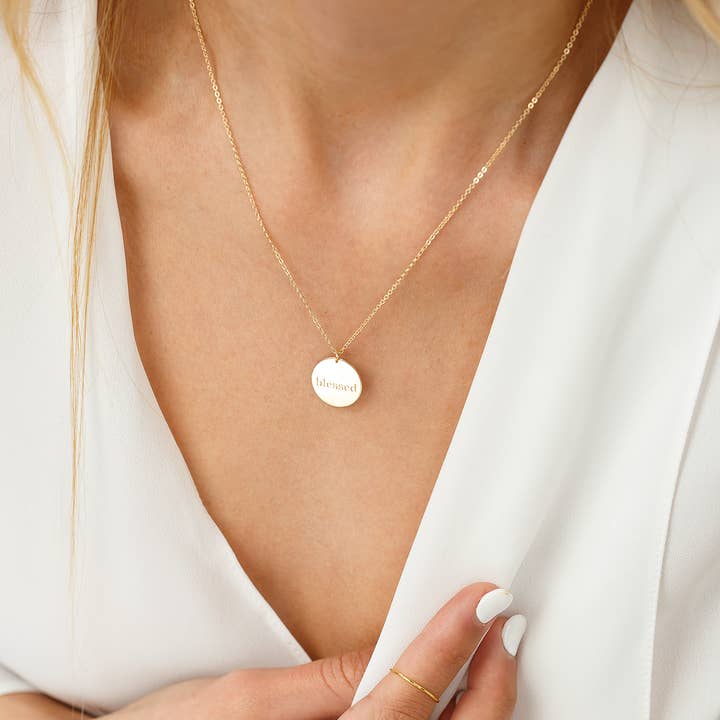 Monday Monarch | Necklaces, Earrings & Bracelets - Wholesale Pendant/Charm Necklace - Gold Blessed Necklace Inspirational Disc Necklace