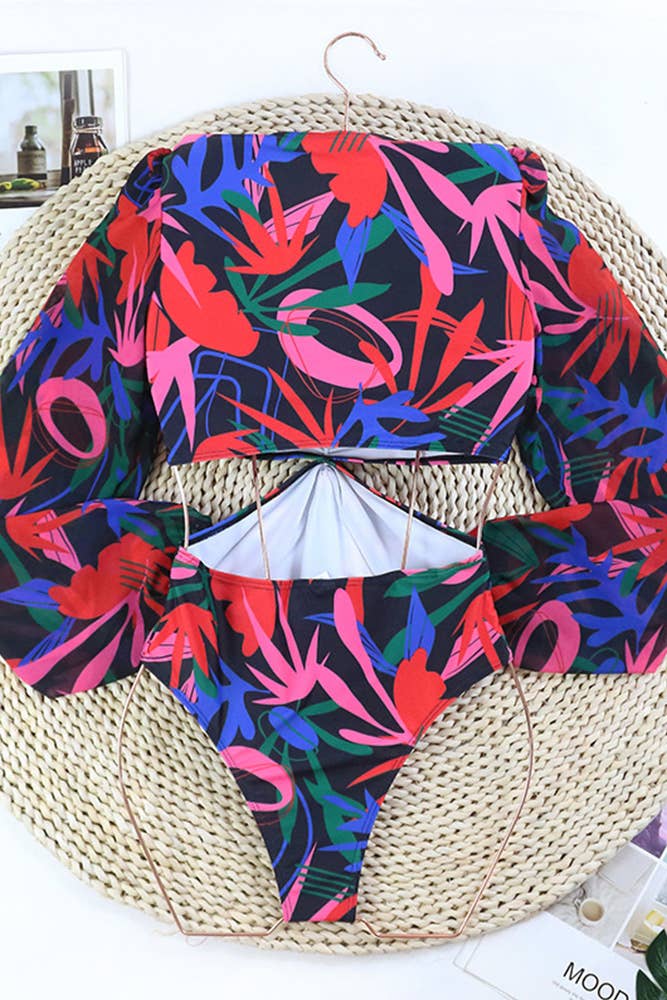 Red Twisted Hollow Out Waist One Piece Floral Swimsuit JSN024 for wholesale on Faire2