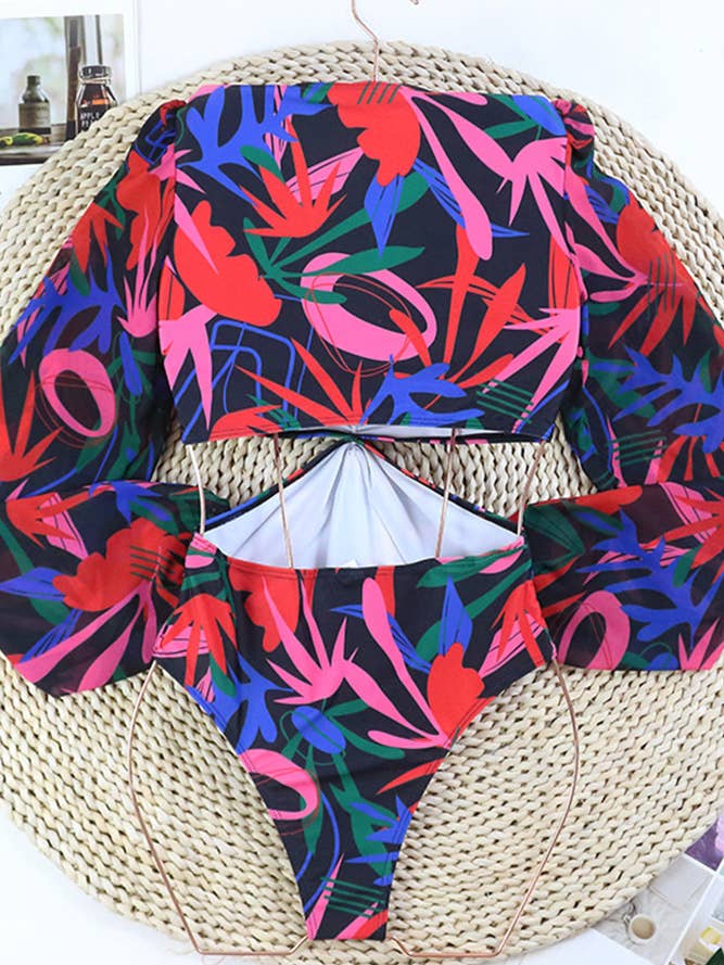 Rouge Maillot de bain une pièce fleuri torsadé à taille creuse JSN024 en vente sur Faire2