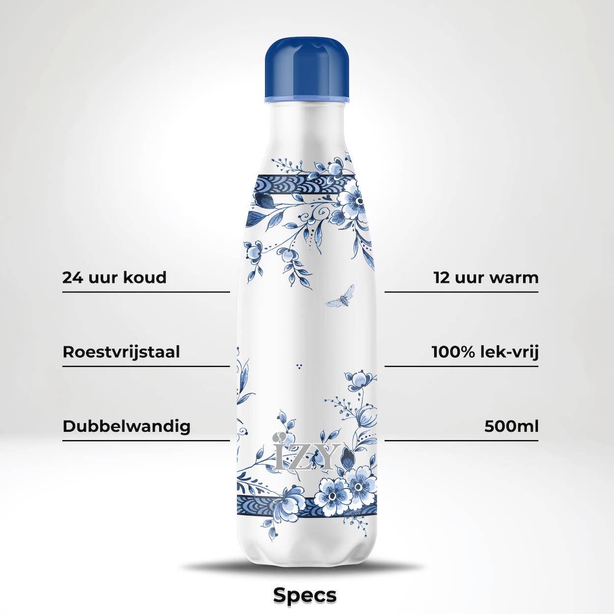 IZY Bottles - Wholesale Waterfles - Thermosfles Heinen Delfts Blauw Faience Geïsoleerd Water1