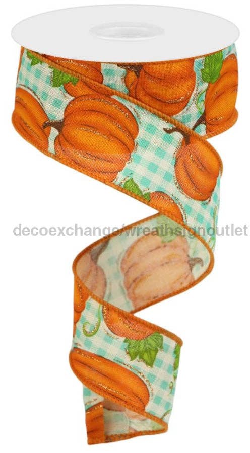 DecoExchange - Wholesale Ribbon - Gift Wrapping - 1.5"X10Yd Pumpkin Patch/Check Cream/Orange/Moss/Turq RGA14794K0