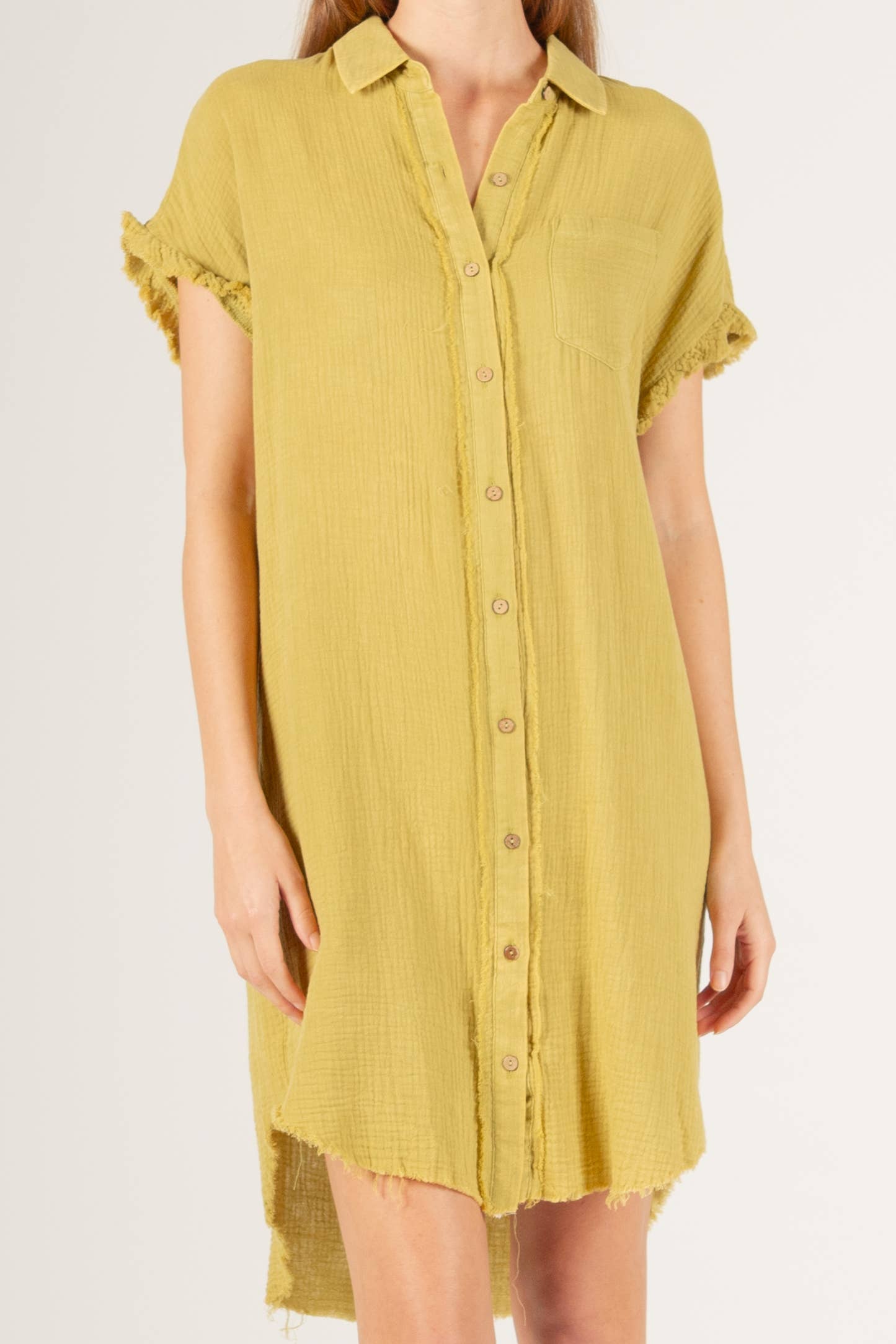 Before You Collection - Wholesale Dress - Women's - Washed Gauze Raw Edge Shirt Dress1