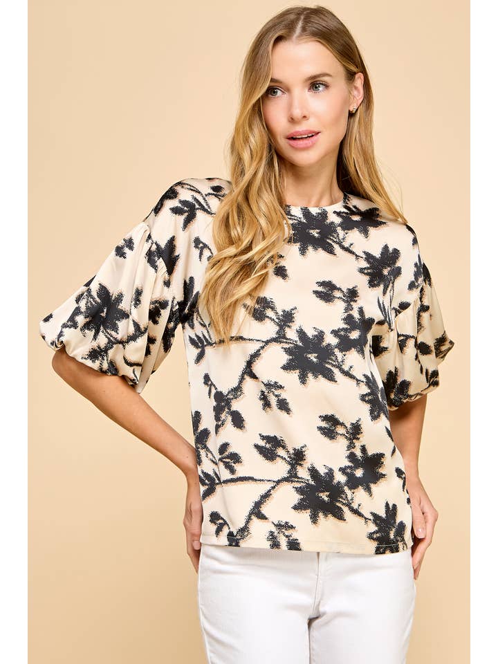 TCEC - Wholesale Blouse - Women's - CT8046-Floral Print Round Neckline Top