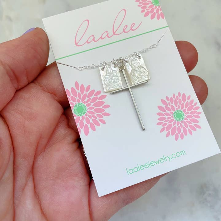 Silberne Skapular-Halskette, Skapulierschmuck, religiöses Kreuz für den Großhandel von Laalee Jewelry