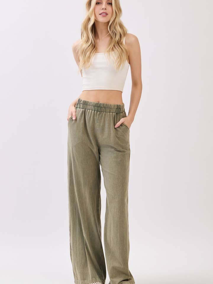 Calças de Perna Larga Lavadas a Mineral - P70412 por atacado de Final Touch