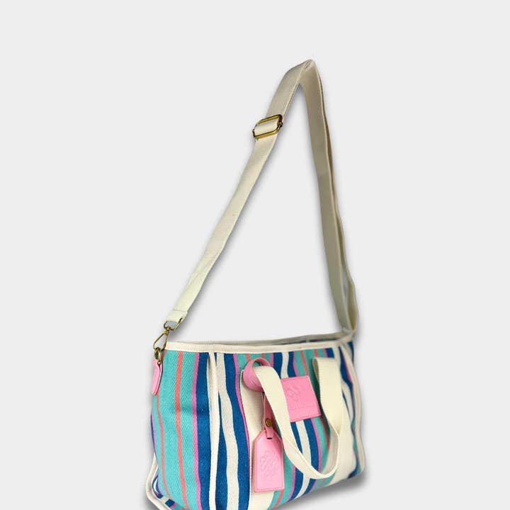 Maria Victoria - Wholesale Tote Bag - Women's - MV Canvas Striped Tote Blue
