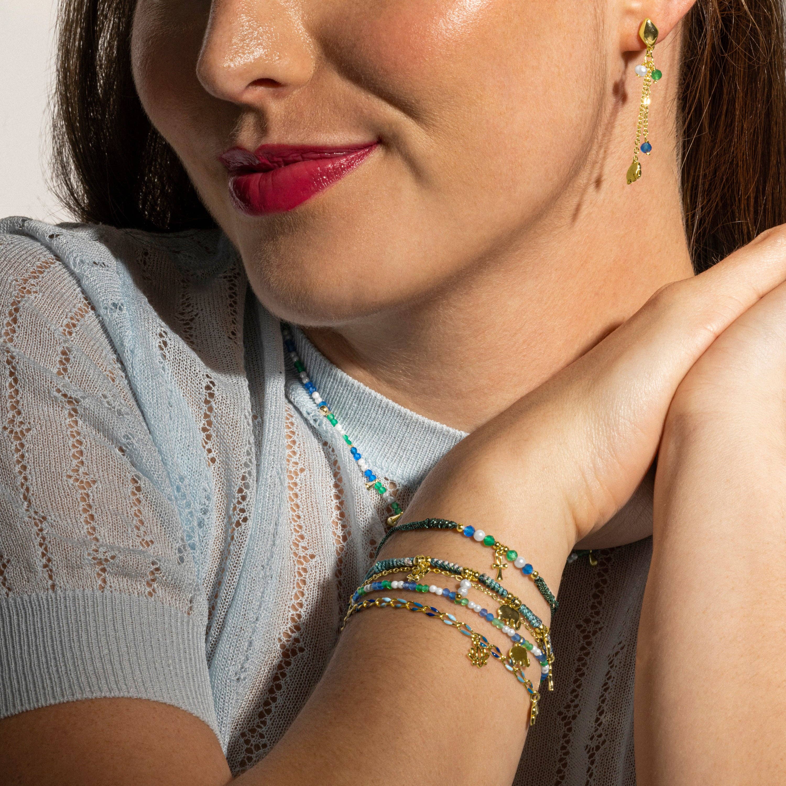 Luxenter - Venta al por mayor Pulseras de abalorios/colgantes - Pulsera de Plata de Ley 925 y Lacado Azul acabado oro de 18 quilates - Shione5